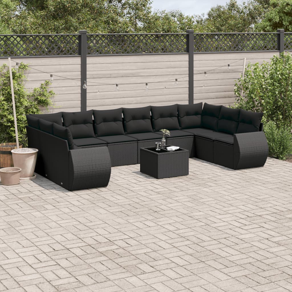 Set De Sofás De Jardín 11 Pzas Y Cojines Ratán Sintético Gris