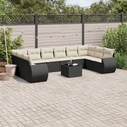 Set De Sofás De Jardín 11 Pzas Y Cojines Ratán Sintético Gris