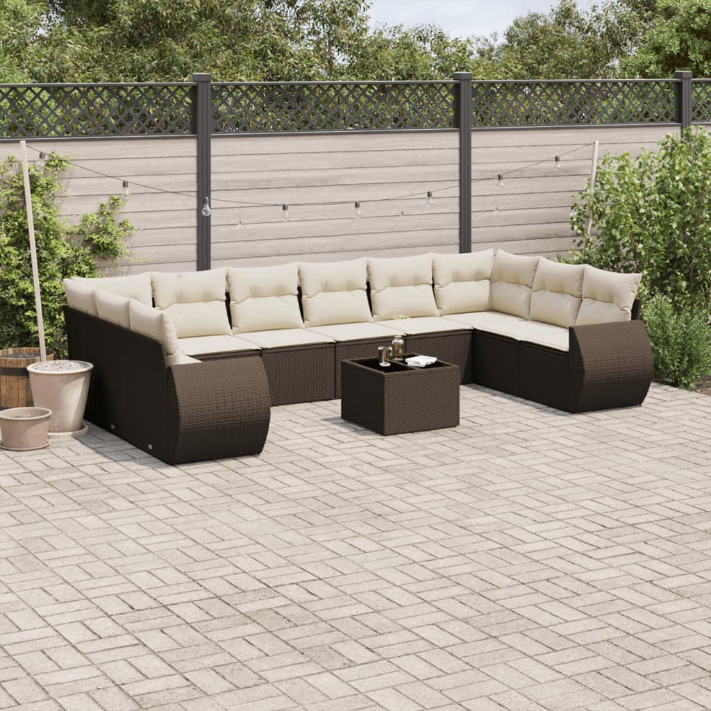 Set De Sofás De Jardín 11 Pzas Y Cojines Ratán Sintético Gris