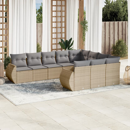 Set Sofás Jardín 10 Pzas Con Cojines Ratán Sintético Gris Claro