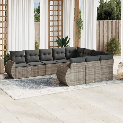 Set Sofás Jardín 10 Pzas Con Cojines Ratán Sintético Gris Claro
