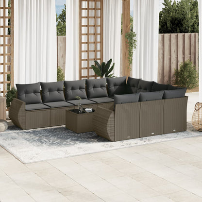 Set Sofás Jardín 10 Pzas Con Cojines Ratán Sintético Gris Claro