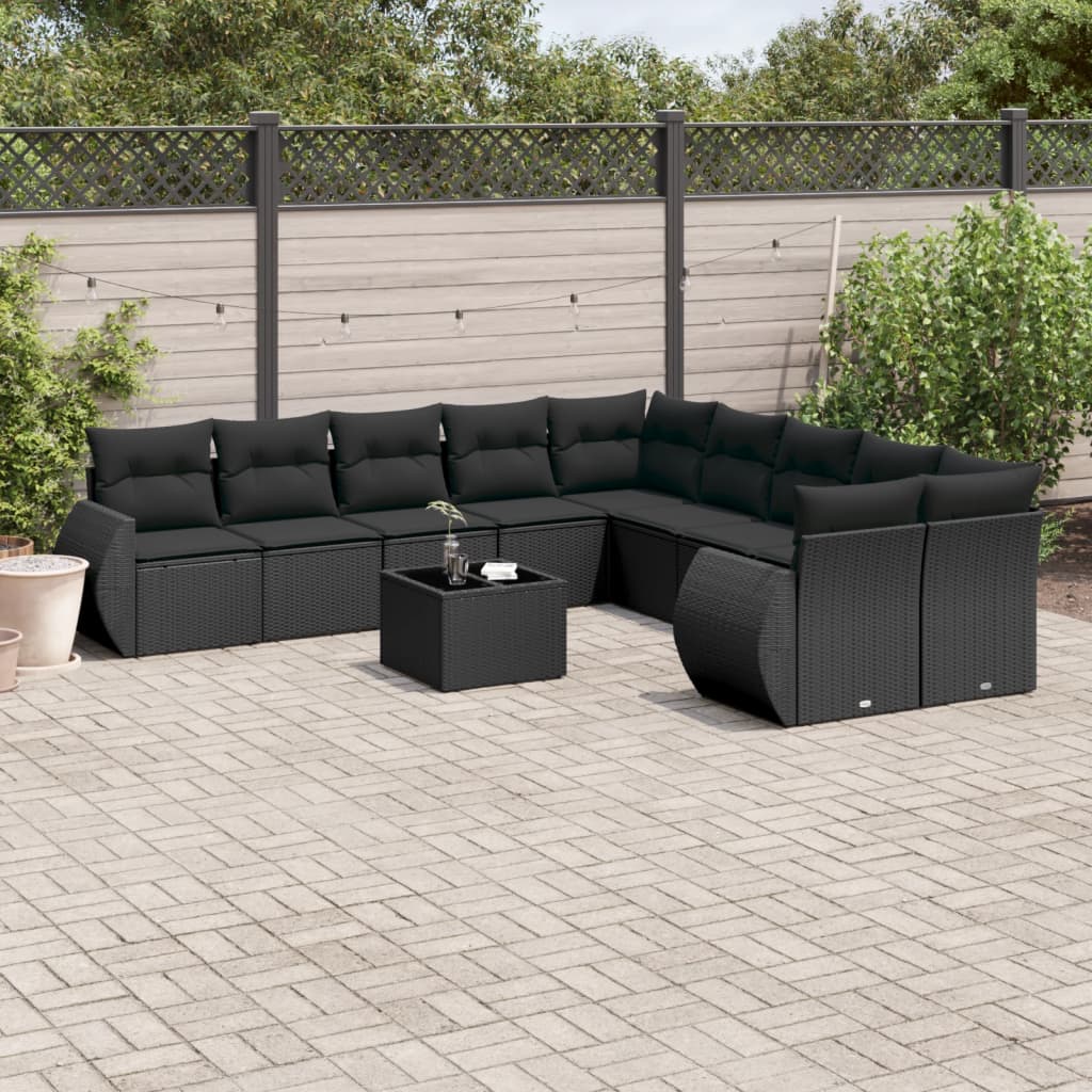 Set De Sofás De Jardín 11 Pzas Y Cojines Ratán Sintético Gris