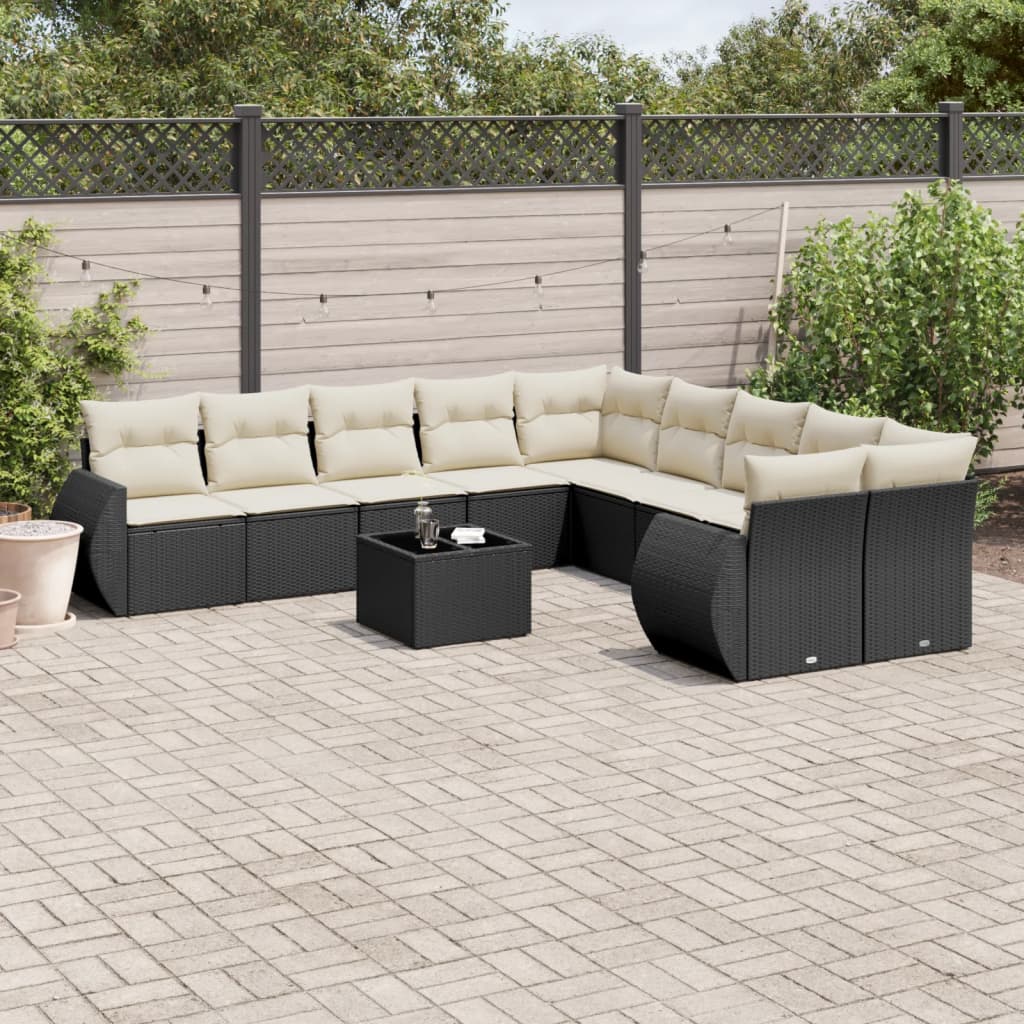 Set De Sofás De Jardín 11 Pzas Y Cojines Ratán Sintético Gris