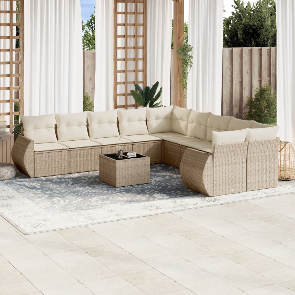 Set De Sofás De Jardín 11 Pzas Y Cojines Ratán Sintético Gris