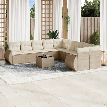 Set De Sofás De Jardín 11 Pzas Y Cojines Ratán Sintético Gris