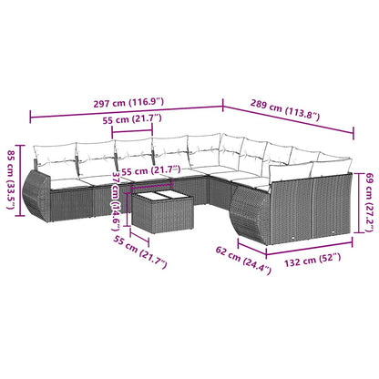 Set De Sofás De Jardín 11 Pzas Y Cojines Ratán Sintético Gris
