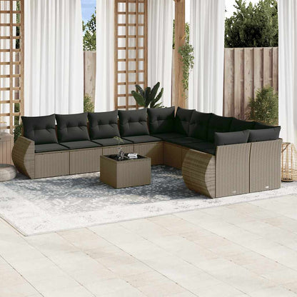 Set De Sofás De Jardín 11 Pzas Y Cojines Ratán Sintético Gris