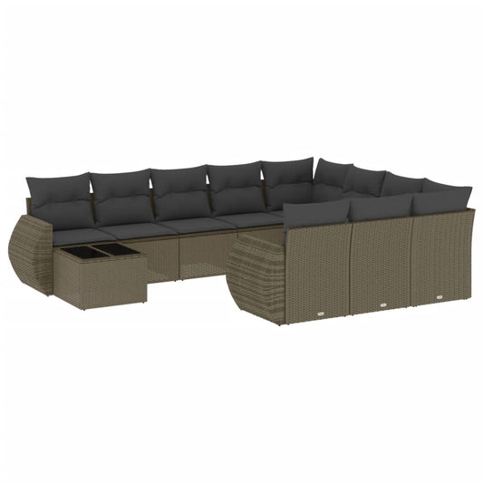 Set De Sofás De Jardín 11 Pzas Y Cojines Ratán Sintético Gris