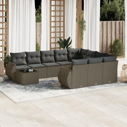 Set De Sofás De Jardín 11 Pzas Y Cojines Ratán Sintético Gris