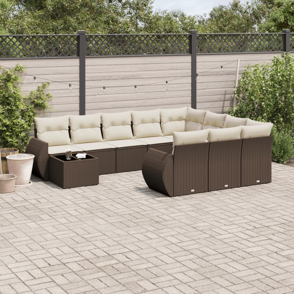 Set De Sofás De Jardín 11 Pzas Y Cojines Ratán Sintético Gris