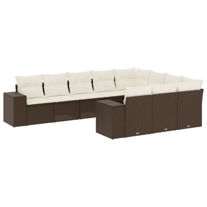 Set De Sofás De Jardín 10 Pzas Y Cojines Ratán Sintético Marrón
