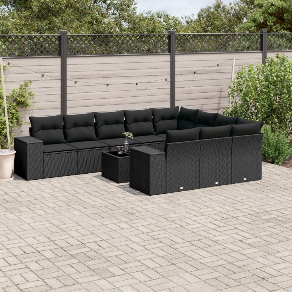 Set De Sofás De Jardín 10 Pzas Y Cojines Ratán Sintético Marrón