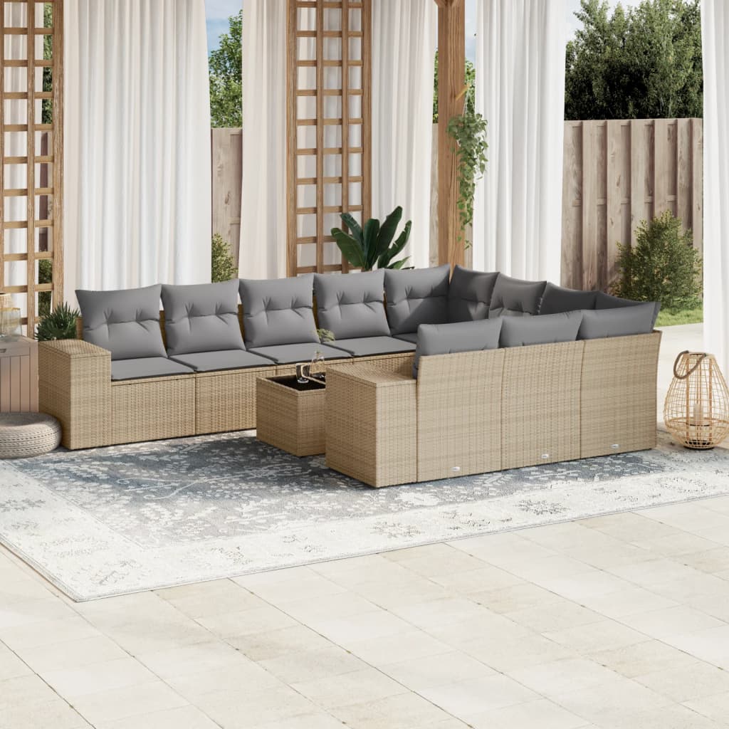 Set De Sofás De Jardín 10 Pzas Y Cojines Ratán Sintético Marrón