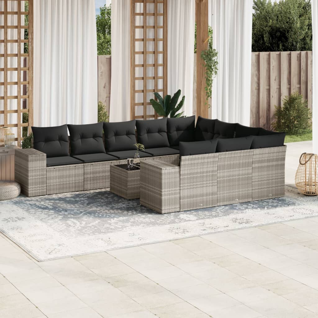 Set De Sofás De Jardín 10 Pzas Y Cojines Ratán Sintético Marrón