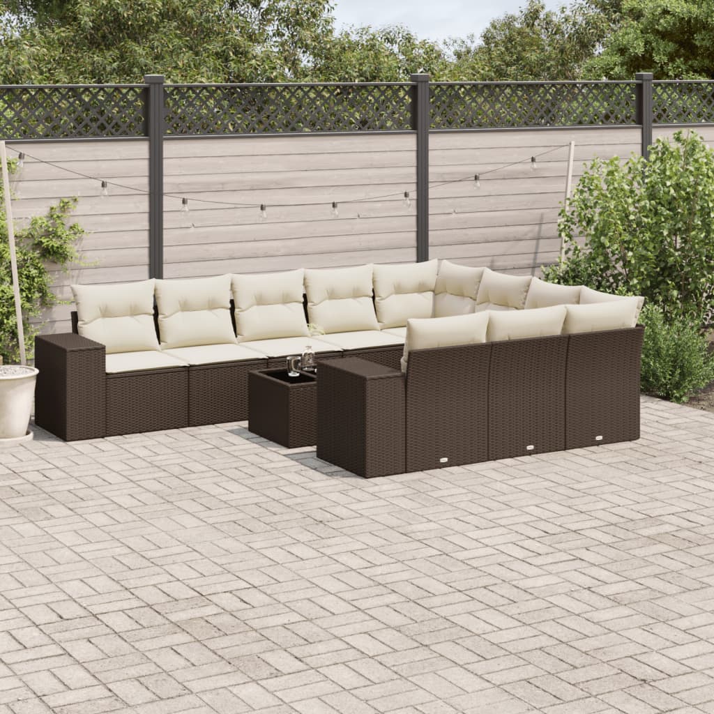 Set De Sofás De Jardín 10 Pzas Y Cojines Ratán Sintético Marrón