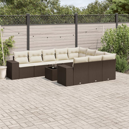 Set De Sofás De Jardín 10 Pzas Y Cojines Ratán Sintético Marrón