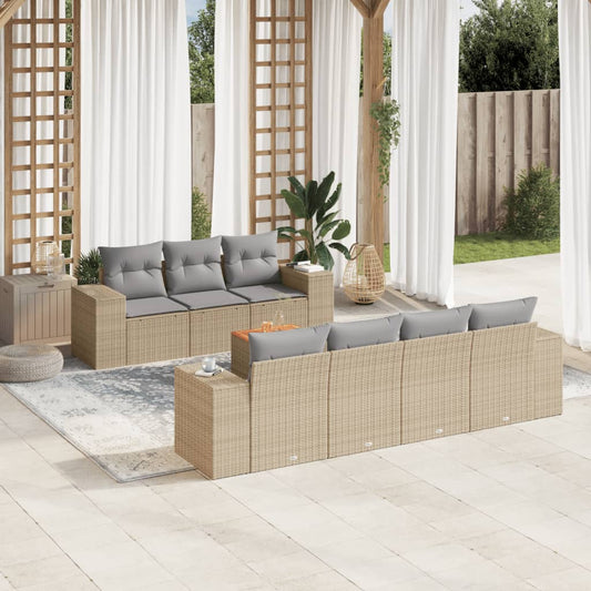 Juego De Sofás De Jardín Con Cojines Beige 8 Pzas Ratán Pe