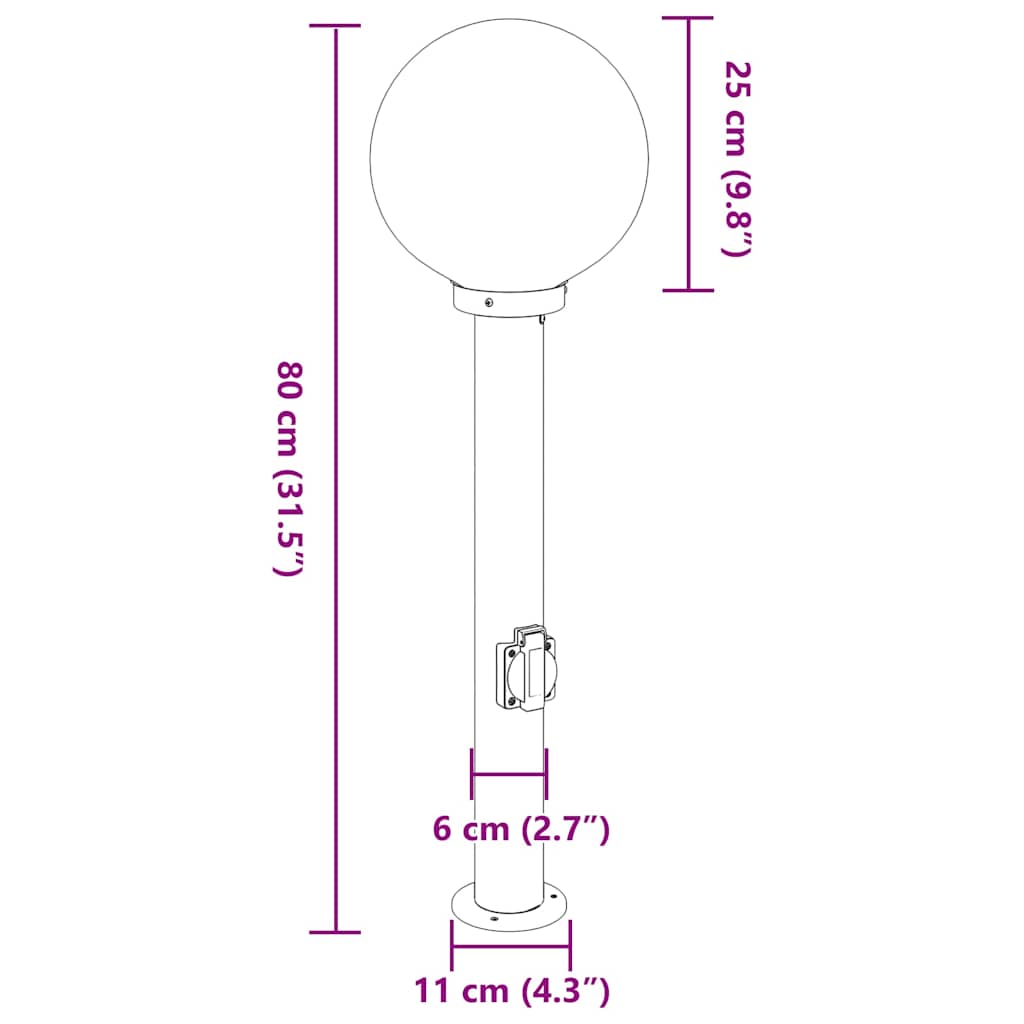 Baliza De Luz Con Toma De Corriente De 80 Cm, Acero Inoxidable, Ip44