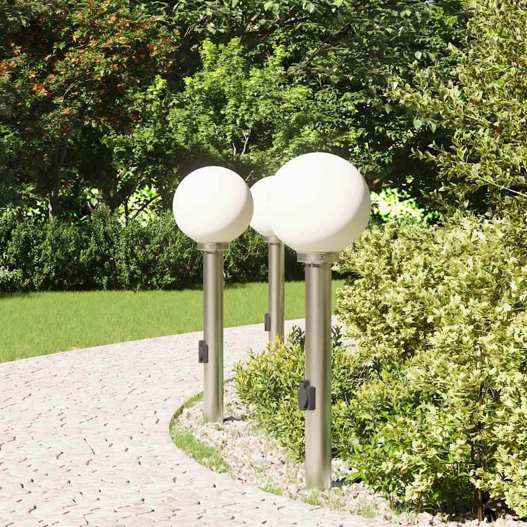 Balizas De Luz Con Toma De Corriente, 3 Unidades, 80 Cm, Acero Inoxidable, Ip44