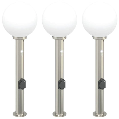 Balizas De Luz Con Sensor Y Tomacorriente, 3 Unidades, 80 Cm, Acero Inoxidable, Ip44