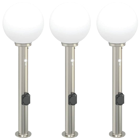 Balizas De Luz Con Sensor Y Tomacorriente, 3 Unidades, 80 Cm, Acero Inoxidable, Ip44