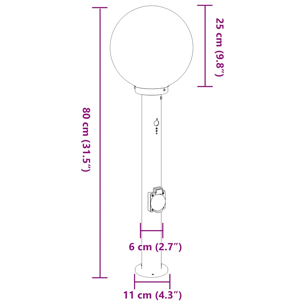 Balizas De Luz Con Sensor Y Tomacorriente, 3 Unidades, 80 Cm, Acero Inoxidable, Ip44