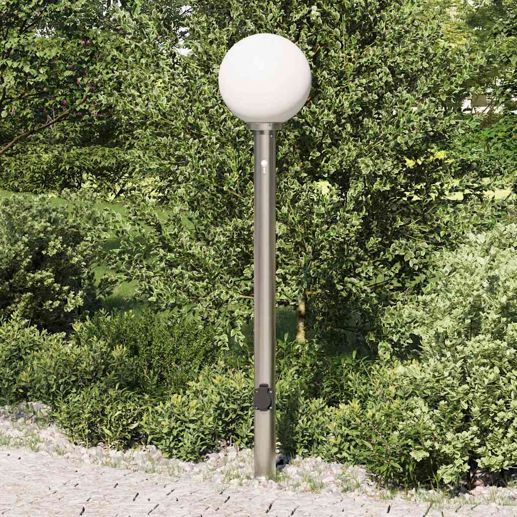 Baliza Luminosa Con Sensor Y Toma De Corriente, 120 Cm, Acero Inoxidable, Ip44