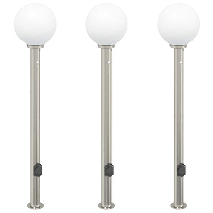 Balizas De Luz Con Sensor Y Tomacorriente, 3 Unidades, 120 Cm, Acero Inoxidable, Ip44