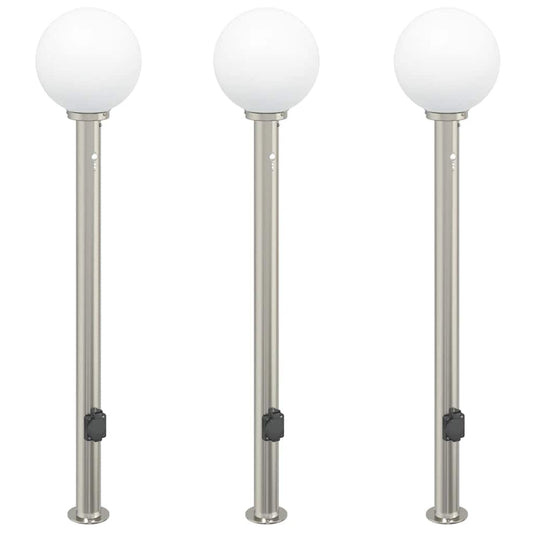 Balizas De Luz Con Sensor Y Tomacorriente, 3 Unidades, 120 Cm, Acero Inoxidable, Ip44