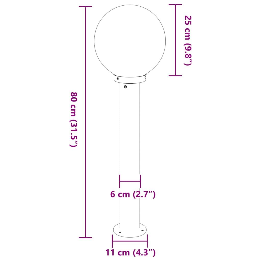 Baliza De Luz De 80 Cm, Color Negro, Ip44