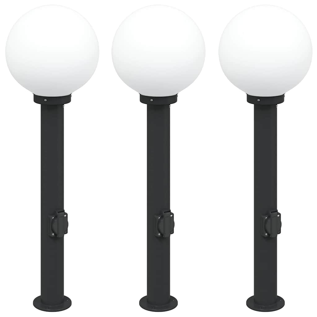 Balizas De Luz Con Toma De Corriente, 3 Unidades, 80 Cm, Color Negro, Ip44
