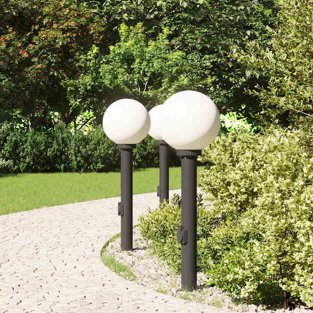 Balizas De Luz Con Toma De Corriente, 3 Unidades, 80 Cm, Color Negro, Ip44