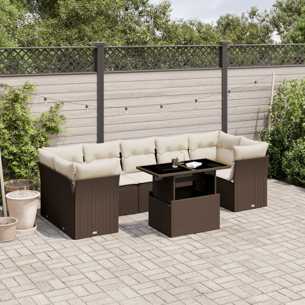 Set Sofás De Jardín 8 Piezas Y Cojines Ratán Sintético Marrón