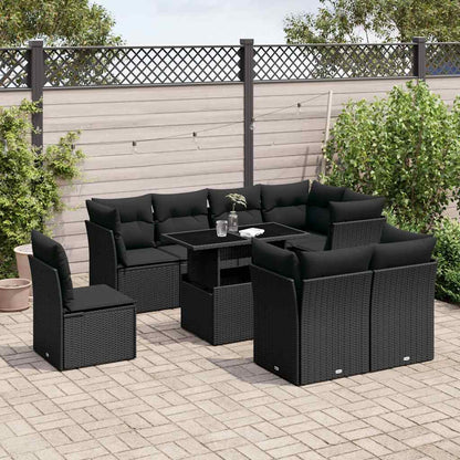 Set De Sofás De Jardín Con Cojines 9 Pzas Ratán Sintético Beige
