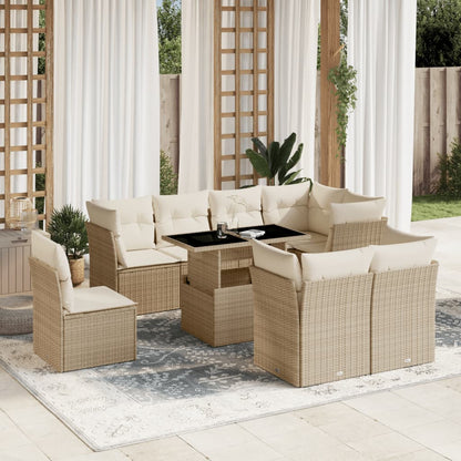 Set De Sofás De Jardín Con Cojines 9 Pzas Ratán Sintético Beige