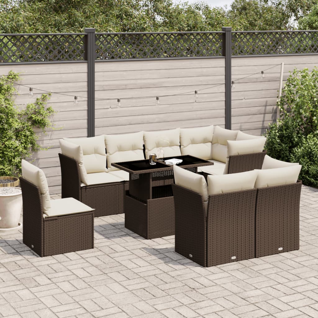 Set De Sofás De Jardín Con Cojines 9 Pzas Ratán Sintético Beige