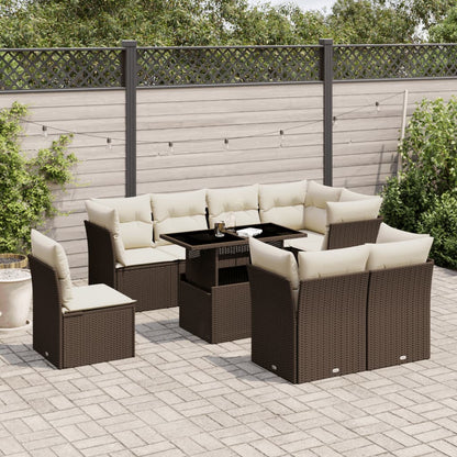 Set De Sofás De Jardín Con Cojines 9 Pzas Ratán Sintético Beige
