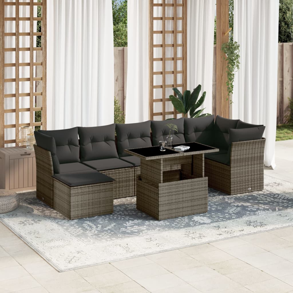 Set De Sofás De Jardín 8 Pzas Y Cojines Ratán Sintético Gris