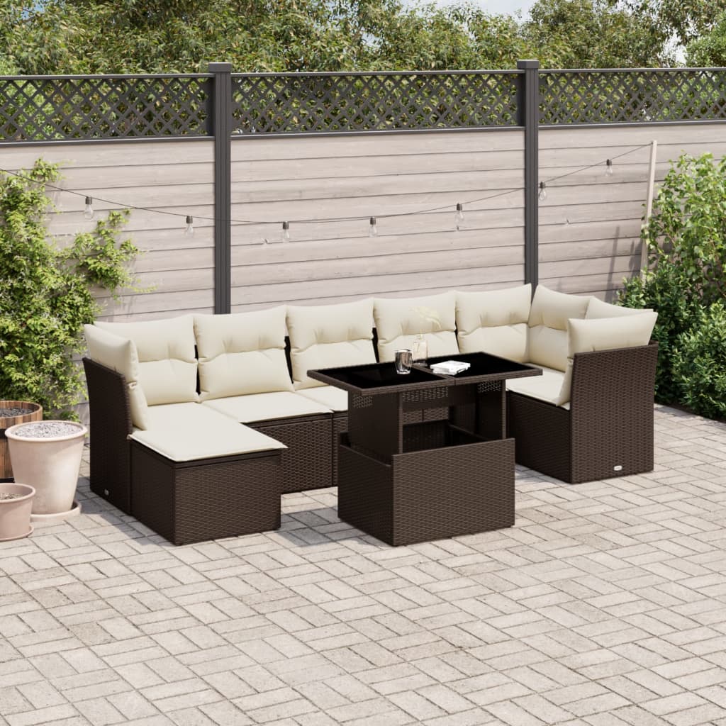 Set De Sofás De Jardín 8 Pzas Y Cojines Ratán Sintético Gris