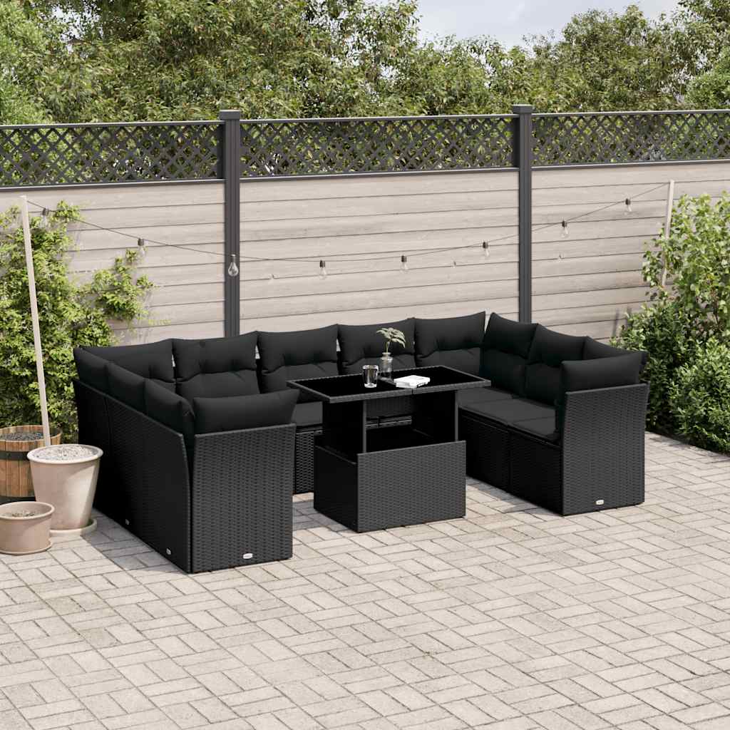 Set De Sofás De Jardín Y Cojines 10 Pzas Ratán Sintético Negro