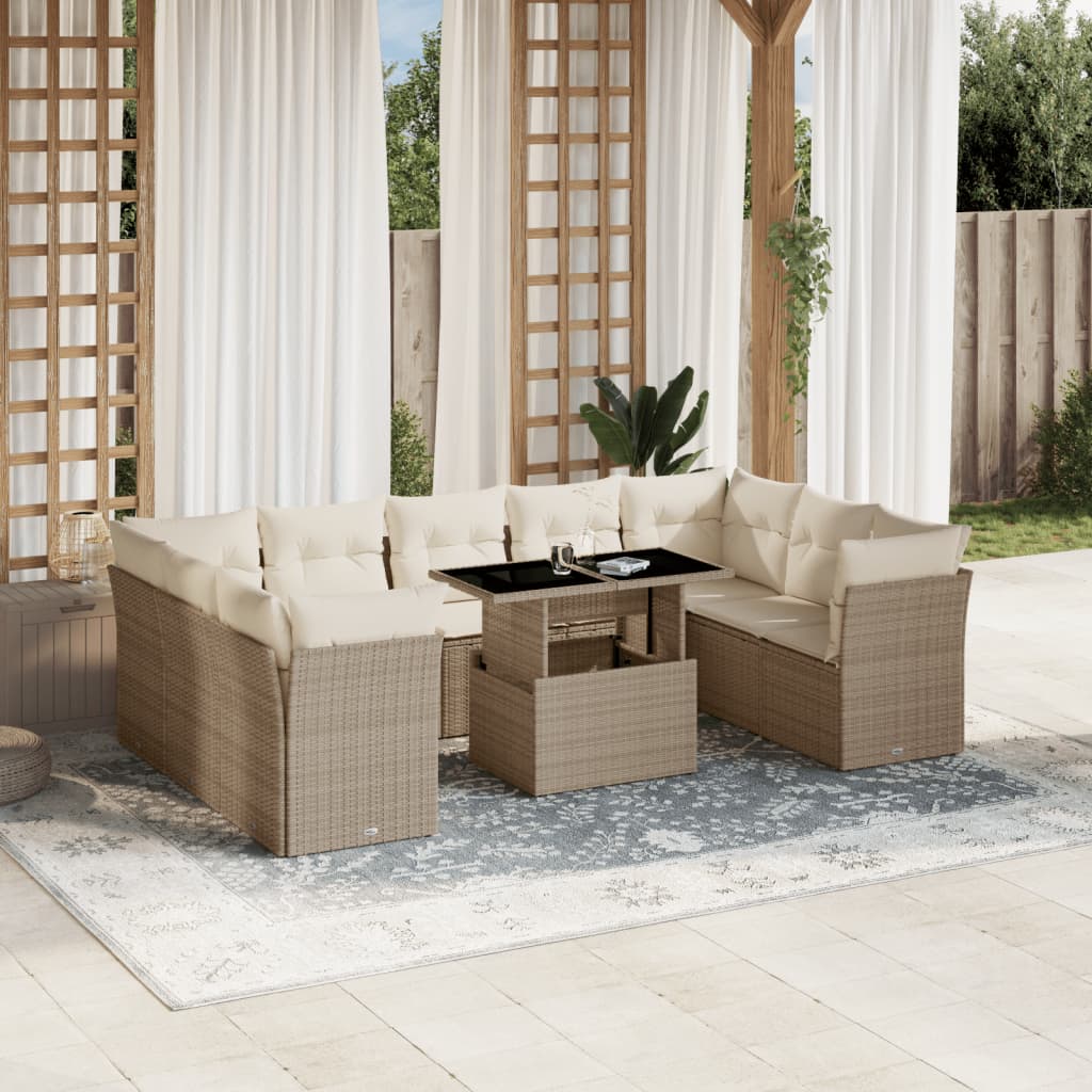 Set De Sofás De Jardín Y Cojines 10 Pzas Ratán Sintético Negro