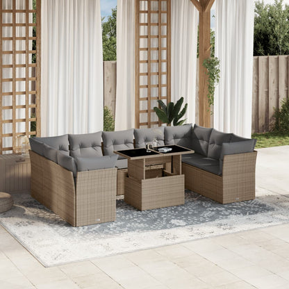 Set De Sofás De Jardín Y Cojines 10 Pzas Ratán Sintético Negro