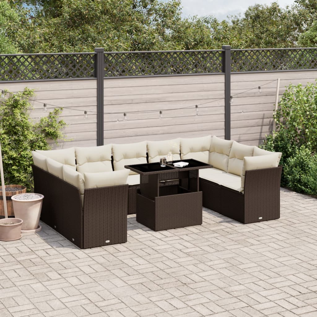 Set De Sofás De Jardín Y Cojines 10 Pzas Ratán Sintético Negro