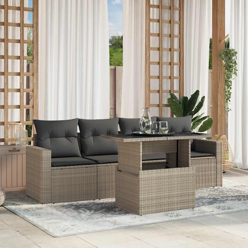 Set De Sofás Jardín Y Cojines 5 Pzas Ratán Sintético