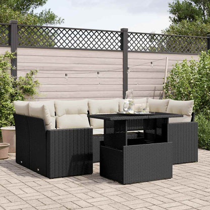 Set Sofás De Jardín 7 Piezas Y Cojines Ratán Sintético Beige