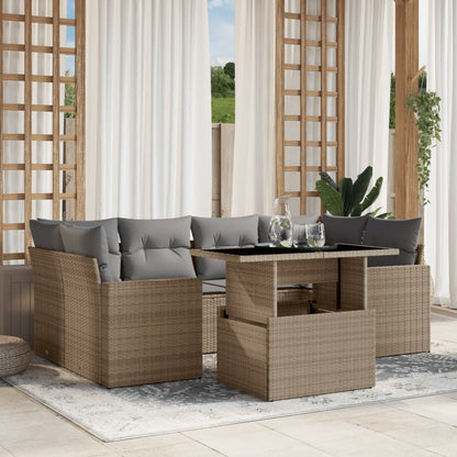 Set Sofás De Jardín 7 Piezas Y Cojines Ratán Sintético Beige