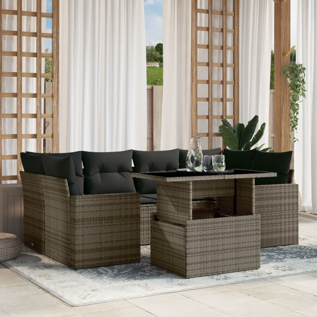 Set Sofás De Jardín 7 Piezas Y Cojines Ratán Sintético Beige