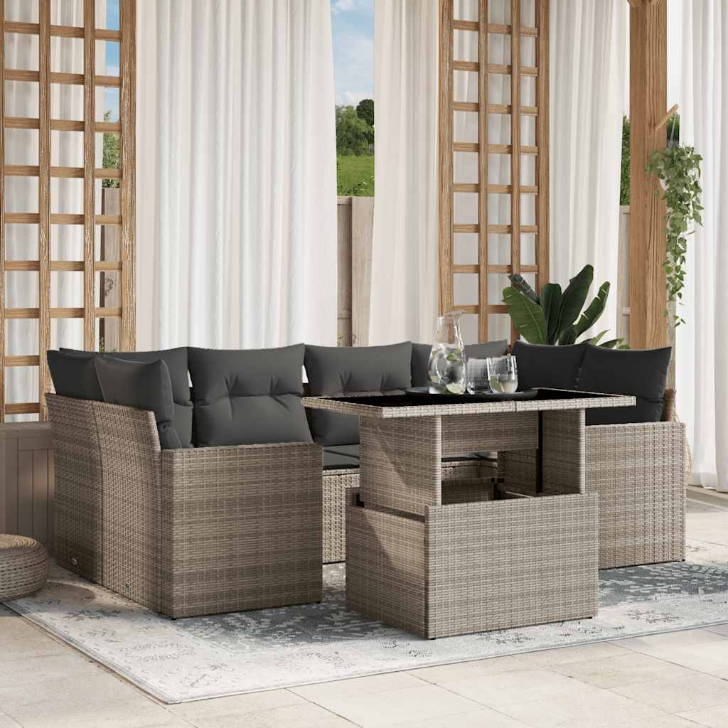 Set Sofás De Jardín 7 Piezas Y Cojines Ratán Sintético Beige