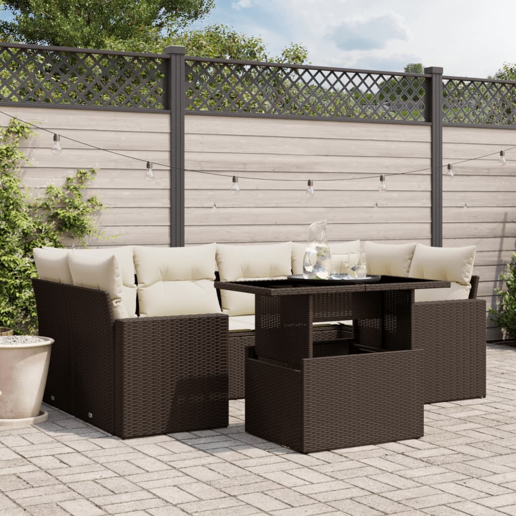 Set Sofás De Jardín 7 Piezas Y Cojines Ratán Sintético Beige